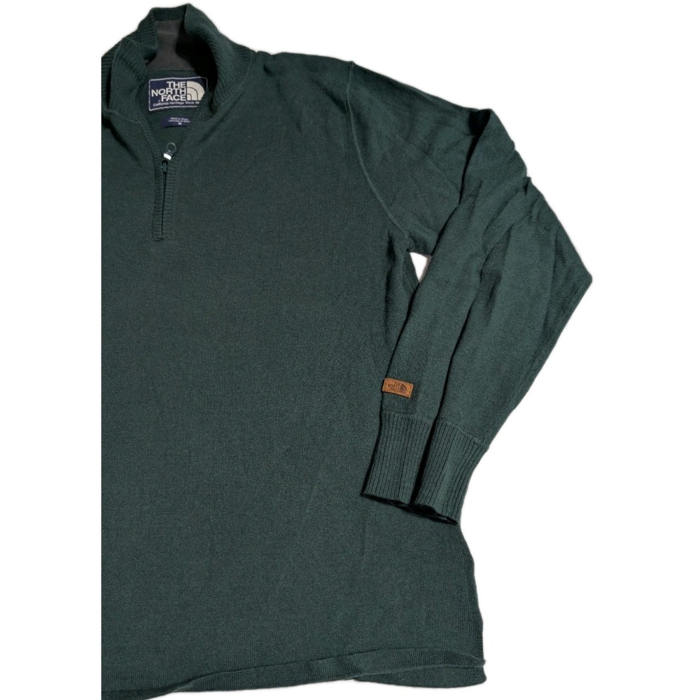 The North Face Heritage Knit 1/4 Zip‎ Sweater Mens M Green Wool Blend - Picture 2 of 9